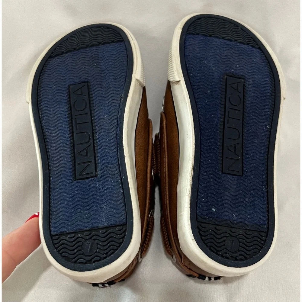 Nautica Little River Kids Brown Leather Boat Shoes Hook‎ and Loop Size 7 Toddler
